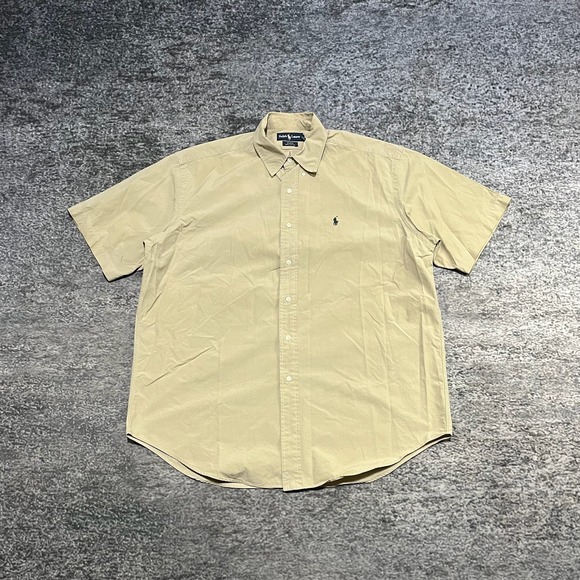 Polo Ralph Lauren Blake Button Down Short Sleeve Shirt Mens Large Beige - Picture 1 of 10